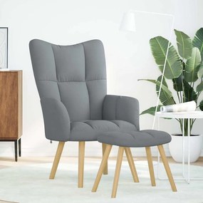 4016778 vidaXL Релаксиращ стол с табуретка, светлосив, текстил