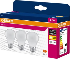 Комплект от 3 LED крушки A60 E27, 8W, 230V, 3000K - Osram