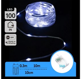 Aigostar LED коледен гирлянд 100 LED, 10,3м, студена бяла, 3xAA