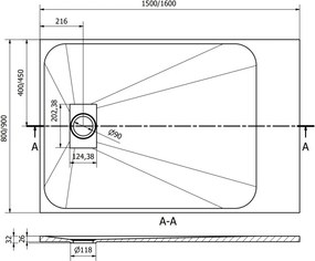 Mexen Hugo правоъгълен душ поднос SMC 160 x 80 cm, бял - 42108016