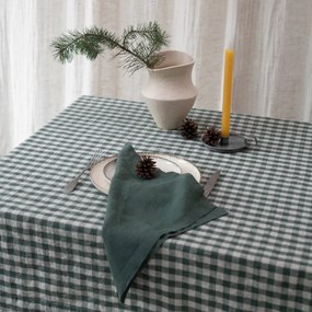 Ленена покривка за маса 140x200 cm Forest Green Gingham – Linen Tales