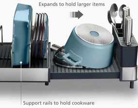 Разопакован: Сушилник за съдове Joseph Joseph 851690, Разтегаем, Дренаж, Отделение за ножове, Разглобяем, Тъмносив/инокс
