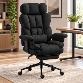 Ергономичен офисен стол HC-1037 с подножка – черен плат