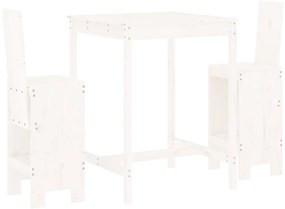 3157764 vidaXL Градински бар комплект от 3 части, бял, масивно дърво бор