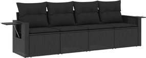 3252212 vidaXL Градински диван от 4 части с възглавници, черен, полиратан