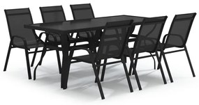 3095986 vidaXL Градински трапезен комплект, 7 части, черен
