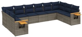 3227167 vidaXL Градински диван с възглавници, 10 части, полиратан, сив