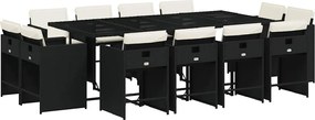 3211218 vidaXL Външен трапезен комплект 13 части с възглавници черен полиратан