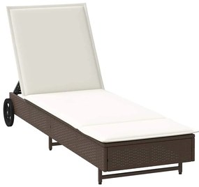4104034 vidaXL Шезлонг с колелца и шалте кафяв полиратан