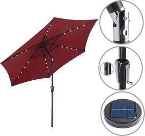 Градински LED соларен алуминиев чадър Miami - 270 см, червен, UV 80+