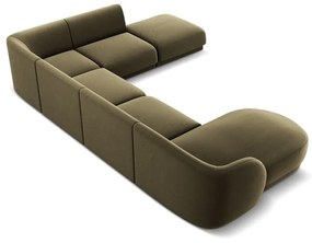 Ъглов диван от зелено кадифе (десен ъгъл/У-образна форма) Miley - Micadoni Home