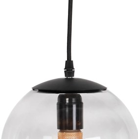 Модерен висящ лампион черен със сиво стъкло 20 см - Pallon