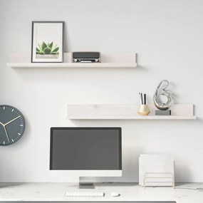 823605 vidaXL Стенни рафтове, 2 бр, бели, 80x11x9 см, масивно борово дърво