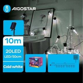Aigostar - LED соларен гирлянд 20xLED/8 функции 11,5m IP65 студено бяло