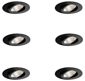 Комплект от 6 вградени спота черни 6.8cm вкл. LED 750 lm димируеми IP23 - Gaius