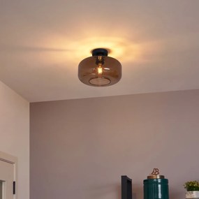 Ретро таванна лампа черна с бронзово стъкло - Bizle