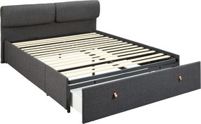 Тъмносиво двойно тапицирано легло с място за съхранение и включена подматрачна рамка 160x200 cm Calvi – Actona