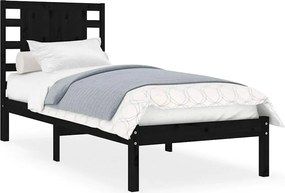 3104182 vidaXL Рамка за легло черна масивно дърво 75x190 см Small Single