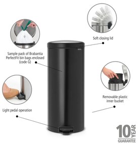 Матово черно стоманено кошче за боклук с педал 30 l NewIcon – Brabantia