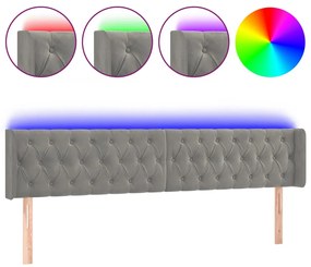 3123632 vidaXL LED горна табла за легло, светлосива, 183x16x78/88 см, кадифе