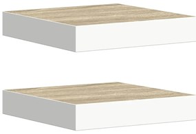 326568 vidaXL Окачени стенни рафтове, 2 бр, дъб и бял, 23x23,5x3,8 см, МДФ