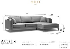 Сив ъглов диван , десен ъгъл Attilio - Milo Casa