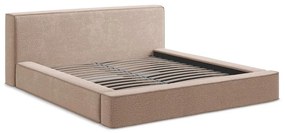 Светлорозово тапицирано двойно легло с място за съхранение и решетка 140x200 cm Noho - Makamii