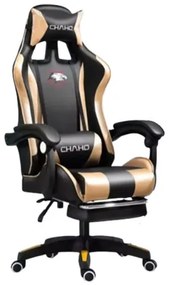 Комфортен гейминг стол с черно-златиста възглавница