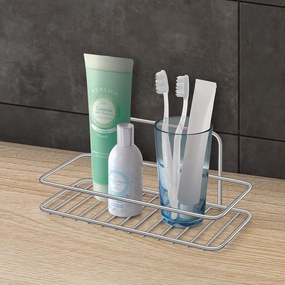 Висящ стоманен рафт за баня без пробиване в блестящо сребрист цвят Luxy – Metaltex