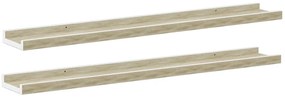 326691 vidaXL Стенни рафтове, 2 бр, бяло и сонома дъб, 80x9x3 см