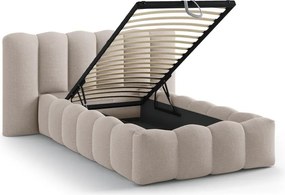 Светлокафяво единично легло 90x200 cm тапицирано с място за съхранение с включена подматрачна рамка Lupine – Micadoni