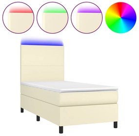 3135803 vidaXL Боксспринг легло с матрак LED кремаво 90x200 см изкуствена кожа