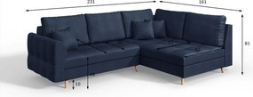 Тъмносин ъглов диван (десен ъгъл) Ariella - Ropez