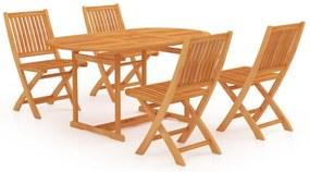 3059537 vidaXL Градински трапезен комплект, 5 части, тиково дърво масив