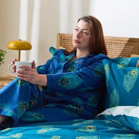 Бяло-тюркоазено единично памучно спално бельо 135x200 cm Peacock Feather – Their Nibs