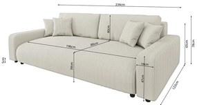Кремав разтегателен диван с място за съхранение от рипсено кадифе 234 cm Sara – Ropez