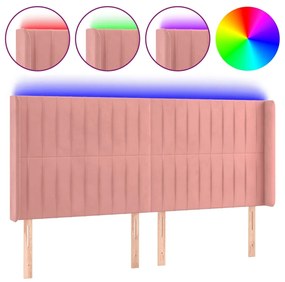 3124357 vidaXL LED горна табла за легло, розова, 203x16x118/128 см, кадифе