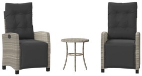 365254 vidaXL Бистро комплект с възглавници 3 части светлосив полиратан