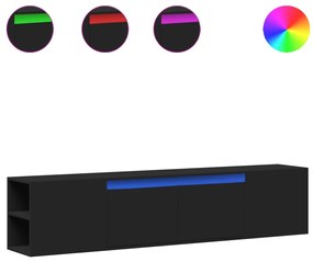 3307955 vidaXL Стенен ТВ шкаф с LED, черен, 180x31x39,5 см