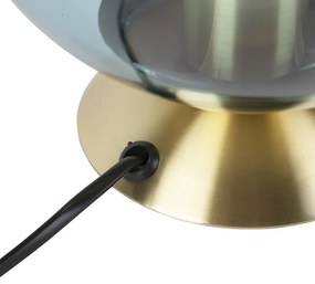 Арт Деко настолна лампа месинг със синьо стъкло - Pallon