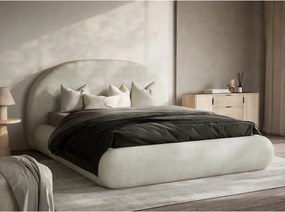 Кремаво двойно легло 160x200 cm тапицирано с място за съхранение с включена подматрачна рамка Maumere – Maison de Rêve