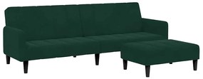 3258100 vidaXL 2-местно разтегателно канапе с табуретка, тъмнозелено, кадифе