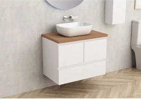 Конзолен PVC шкаф за баня BG 9048-75W + 7546-31, с дървесен плот, Inter Ceramic, 45х53.5х73.5см