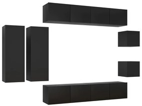 3078810 vidaXL Комплект ТВ шкафове от 8 части, черен, инженерно дърво