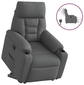 3303053 vidaXL Електрически изправящ реклайнер стол, тъмносив, текстил