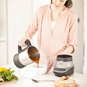 Блендер за супа с нагревател Russell Hobbs Soup & Blend 21480-56, 1200W, 1.75L, 8 програми, Звук, Поддържане на топлина, Черен/инокс