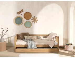 Детско разтегателно легло от масивен дъб с място за съхранение в естествен цвят 90x200 cm Forrest – Vipack