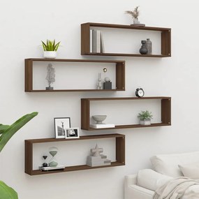 815913 vidaXL Стенни рафтове, 4 бр, кафяв дъб, 100x15x30 см, инженерно дърво