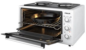 Малка готварска печка Finlux FMC-4524WF, 45 л, 1600 W, Два котлона, 3 функции, Емайл, Бял