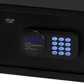 Електронен сейф Adler AD 1045, 200x420x370 мм, 14 л, Блокиране след 4 грешни опита, Предупреждение за изтощена батерия, Черен